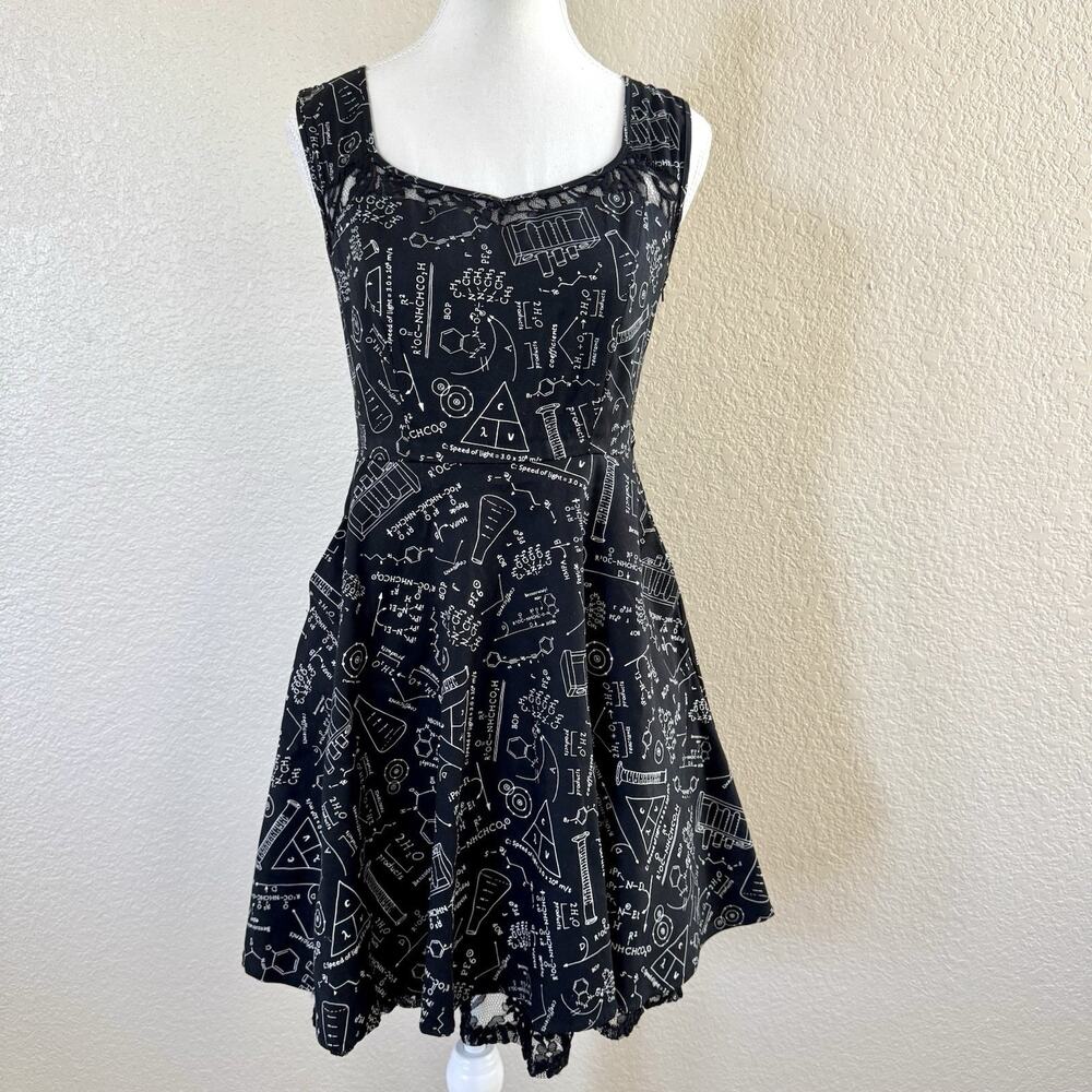 Hot Topic Small Science Chemistry Dress Black Formula Print Lace Fit Flare STEM